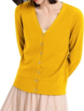 Klasyczny sweter z dzianiny z dekoltem w szpic i długim rękawem z guzikami