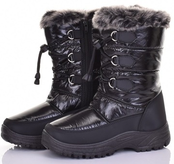 СНЕЖНЫЕ БОТИНКИ ЖЕНСКИЕ С МЕХОМ, ТЯЖЕЛЫЕ С УТЕПЛЕНИЕМ НА ПЛАТФОРМЕ, Сплошной ЧЕРНЫЙ