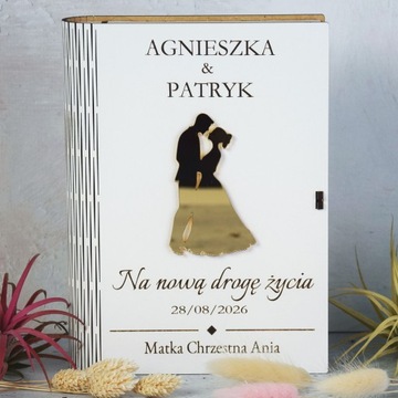 Свадебная подарочная книжная коробка с золотым украшением и конвертом для денег