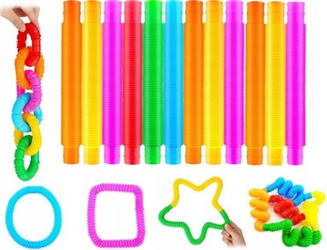 12 szt RURKI POP TUBE RURY TUBY SENSORYCZNE ZESTAW elastyczne motoryka mix