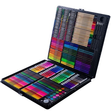 DUŻY ZESTAW ARTYSTYCZNY do SZKOŁY MALOWANIA MAZAKI KREDKI FARBY 288el