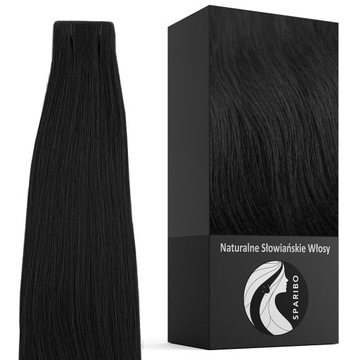 Naturalne włosy słowiańskie 10 kanapki czarne niewidoczne Tape On 4cm 50cm
