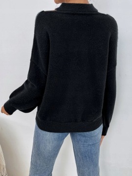 Sweterek dzianinowy z ozdobnymi perełkami czarny M