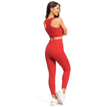 KOMPLET SPORTOWY PRĄŻKOWANY CROP TOP + LEGGINSY S