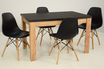 Раздвижной стол до 160 см. ЛАМИНАТ и 4 черных стула.