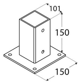 PODSTAWA WSPORNIK SŁUPA 101x150 MM PSP PROSTOKĄTNA KOTWA CZARNA DO BETONU