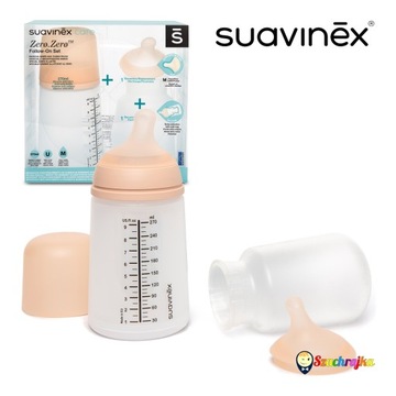 Zestaw startowy Suavinex butelka Zero Zero 270ml, smoczek 3m+, torebka