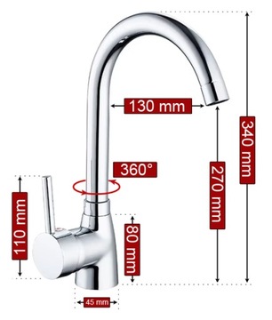 КУХОННЫЙ Смеситель для мойки, ВЫСОКОВРАЩАЮЩАЯСЯ ДУГА СТОЛЕШНИЦЫ, ХРОМ, ПОДСТАВКА