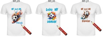 Koszulka sportowa futbol piłka nożna na WF+ imię 146/152 cm Kibic Wzory