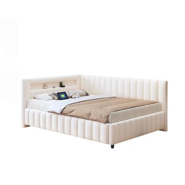 LED Łóżko tapicerowane Sofa funkcją spania Łóżko dwuosobowe USB 140x200cm