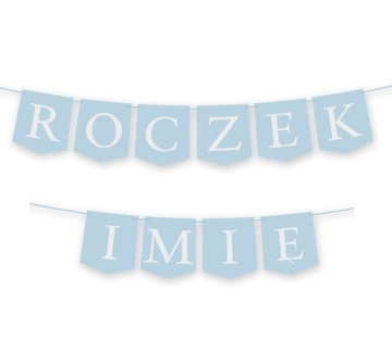 ROCZEK BANER girlanda na 1 urodziny błękit pastelowy niebieski + IMIĘ