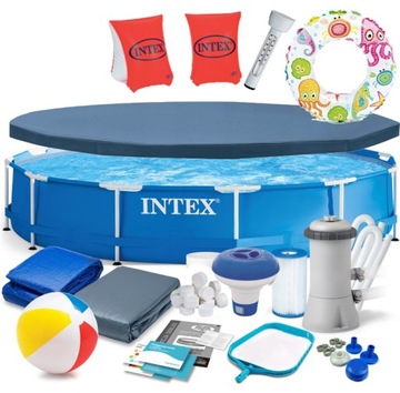 DUŻY RODZINNY BASEN OGRODOWY STELAŻOWY INTEX 366x76 MEGA ZESTAW + GRATIS