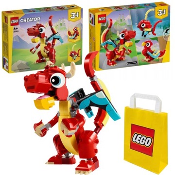 LEGO Creator 3in1 31145 Ruchome Figurki Czerwony smok Feniks Ryba 3w1