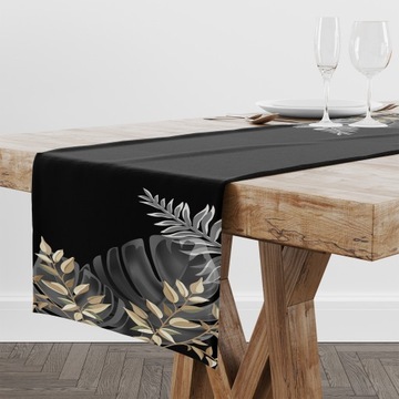 BIEŻNIK OBRUS NA STÓŁ MATOWY GŁADKI 40x180 MOSTERA CZARNA ZŁOTA 009