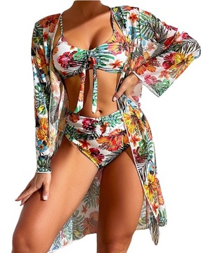 STRÓJ KĄPIELOWY DAMSKI DWUCZĘŚCIOWY NARZUTKA WYSOKI STAN KWIATY XL