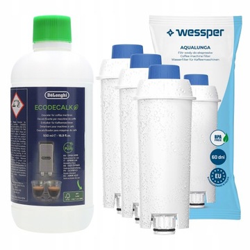 3x filtr Wessper do ekspresu Delonghi + Odkamieniacz DeLonghi 500 ml