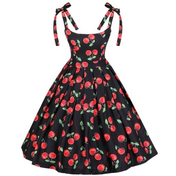 Sukienka z kieszeniami pin up W WISIENKI wiśnie cherry PRODUKT POLSKI plisy