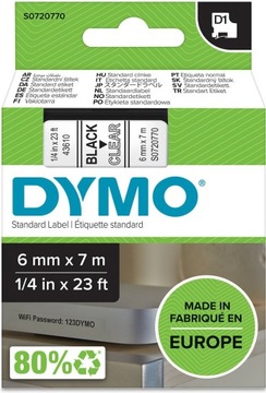 DYMO ETYKIETA TAŚMA D1 6mm Przezro. S0720770 43610