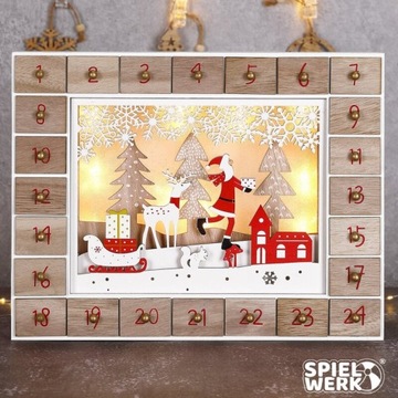 ДЕРЕВЯННЫЙ АДВЕНТ-КАЛЕНДАРЬ САНТА-КЛАУС LED