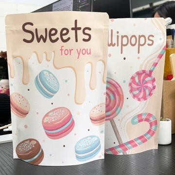 50 упаковок с индивидуальным логотипом, майларовая белая крафт-бумага, сумка на молнии, конфеты