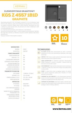 KERNAU KGSZ 4557 1B1D Мойка графит для шкафа 45см