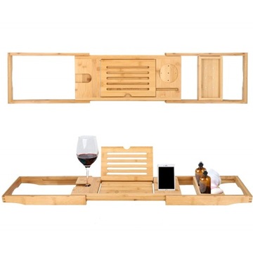 PÓŁKA NA WANNĘ NAKŁADKA BAMBUSOWA REGULOWANA 75-110cm ORGANIZER SPA BAMBUS