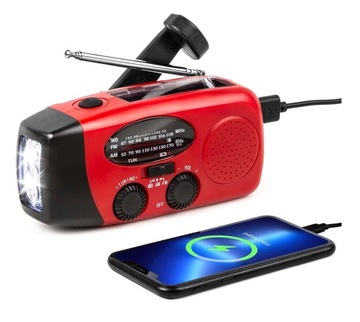 RADIO KORBOWE SOLARNE AM/FM USB LATARK LED POWERBANK 2000 mAh