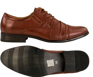 Komunia Wesele Buty Młodzieżowe Eleganckie Wizytowe Pantofelki Brązowe r39