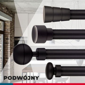 karnisz czarny mat 140 podwójny 1,4 m 19+19 czarny