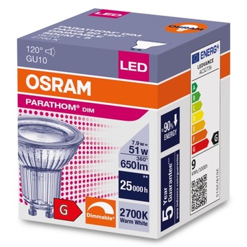 Светодиодная лампа GU10 7,9 Вт 2700K 120° С РЕГУЛИРУЕМОЙ РЕГУЛЯЦИЕЙ OSRAM