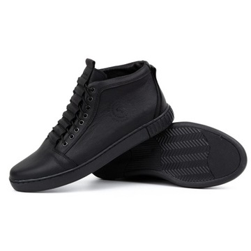 Buty męskie skórzane sneakersy za kostkę POLSKIE 2122 czarne 44