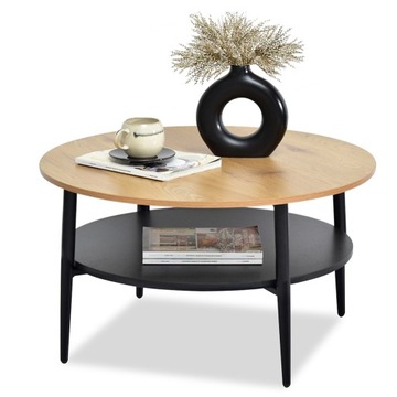 DĘBOWY STOLIK Z PÓŁKĄ DO SALONU 80x80 cm RENNE XL