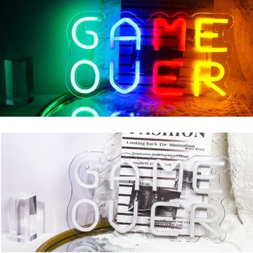 GAME OVER NEON DO POKOJU ZABAW 5V KOLOROWA DEKORACJA ŚCIENNA LED