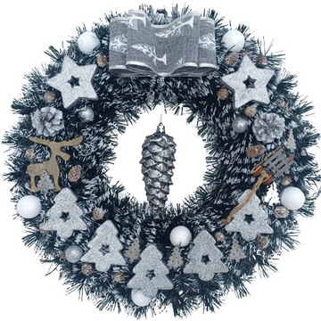 РОЖДЕСТВЕНСКИЙ ВЕНОК НАТУРАЛЬНАЯ БЕРЕЗА, РОЖДЕСТВЕНСКИЙ КРЕМ, РОЗОВЫЙ, СЕРЕБРЯНЫЙ