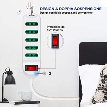 PRZEDŁUŻACZ LISTWA 1,5M TYP WŁOSKI 5 GNIAZD BIAŁY