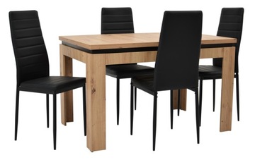 4 czarne loft krzesła TAPICEROWANE eko + rozsuwany stół kuchenny 120/160