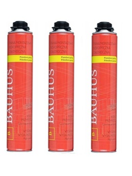 Pianka Montażowa Niskoprężna Całoroczna Gęsta BAUHUS ZESTAW 3x750ml