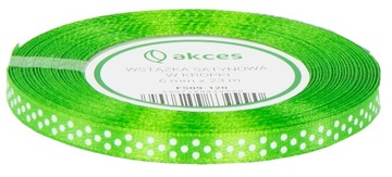 WSTĄŻKA kropki satynowa tasiemka GROSZKI 6 mm - 22 m LIMONKA