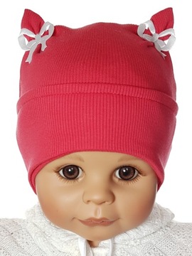 CZAPKA 2 KWIATKI KOKARDKI WIĄZANA WYPROFILOWANA NA USZY CZAPECZKA 3-12 M-CA