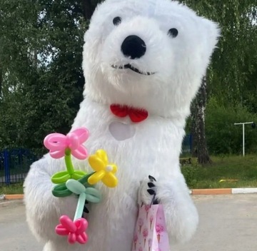 Большой надувной веер МЕДВЕДЯ Polar КОСТЮМ 2,6м ВЕЧЕРИНКИ Батарея + Халява