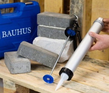 Пистолет BAUHUS для густых масс, картриджи для колбас, 300/600 мл, серый