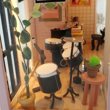 Miniaturowy domek DIY Muzyczny box Wytwórnia gwiazd Studio Gitara