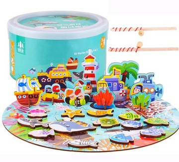 GRA ZRĘCZNOŚCIOWA ŁOWIENIE RYBEK + 2 wędki Plansza 3D PUZZLE