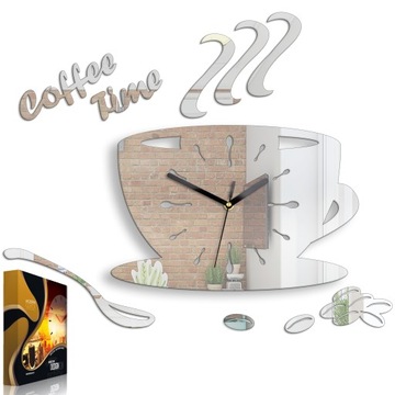 Zegar ścienny FILIŻANKA Coffe Time Lustrzana DIY