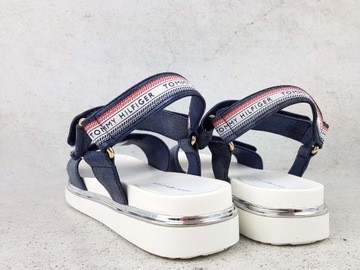 TOMMY HILFIGER DAMSKIE SANDAŁY GRANATOWE NA RZEP