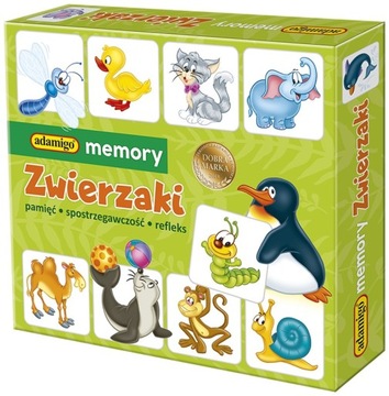 Zwierzaki Nowe MEMORY Gra w MEMORKI Planszowa Gra dla NAJMŁODSZYCH Adamigo