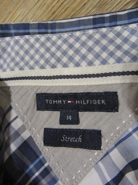 TOMMY HILFIGER koszula z żabotem w niebiesko-białą kratkę L