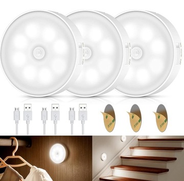LED ZESTAWY LAMPEK KUCHENNA Z CZUJNIKIEM RUCHU ZMIERZCHU LAMPKA 3 SZT