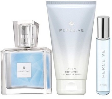 AVON ZESTAW Perceive 3w1 Damski dla Niej Perfumy 30ml Balsam Perfumetka