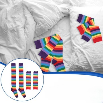 TĘCZOWE OCIEPLACZE NA NOGI POŃCZOCHY W PASKI ZESTAW RĘKAWIC PREZENT 65.00X10.00X0.50CM